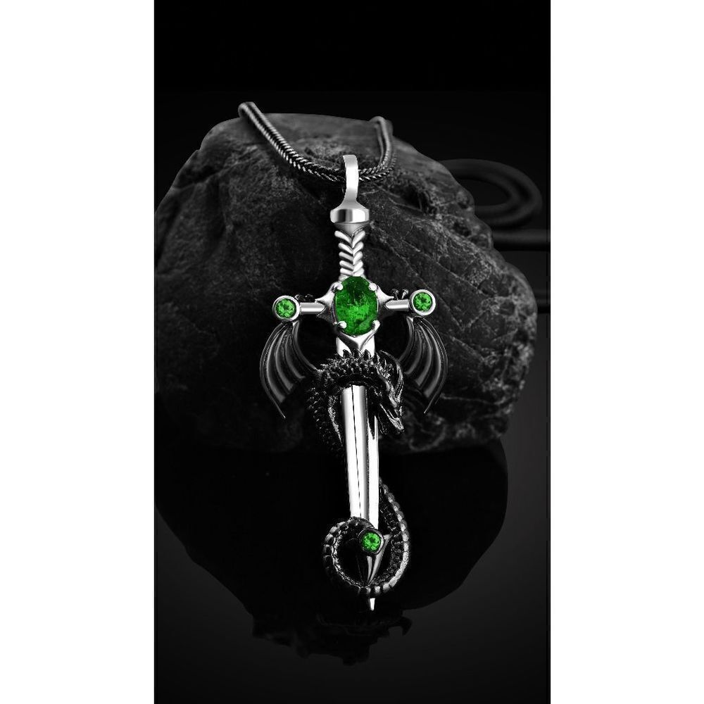Dragon Sword Emerald Pendant Necklace